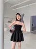 Feestjurken zcsmll split bowknot puffy jurk voor vrouwen 2023 lente zomer Koreaanse mode hangende nek strapless sexy vestido vrouw