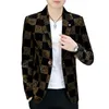 Designer Lyx Vintage Print Herr Blazers Business Casual Kostym Jacka Smal Social Bröllop Brudgum Blazer Masculino Streetwear Herr