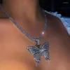 Chaînes mode déclaration grand papillon pendentif collier strass chaîne pour femmes Bling Tennis cristal tour de cou bijoux