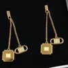 Box Ear Stud Square Oval Double Dangle Charm för Women Part Hollow genious örhänge LITA FACE Trevliga smycken