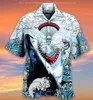 Men's Casual Shirts New Hawaiian Mens Shirts Cool Shark Totem Printed Top US Size Cuban Collar Summer Vacation Beach Style Hangover Shirt Z0224