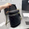 CC Brand Cosmetic Bags & Cases Designer French Small Vanity Cases With Chain Black Grained Caviar Zipper Quilted Cosmetic Bags Box Gold Metal Hardware Handle Po