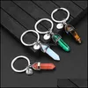 car dvr Keychains Lanyards Natural Stone Keychain 26 Letters Women Cute Opal Quartz Marble Crystal Key Chains Men Good Luck Party Jewelry Dhhtu