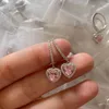 Dangle Earrings Brand Fashion S925 Sterling Silver Jewelry Pink Stone Heart Love Wedding Luxury Lady