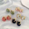 Multicolor Natural Stone Round Gold Color Hoop örhängen för kvinnliga smycken Boho Opal Rostfritt stål Hoops Earring Gifts