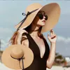 Wide Brim Hats Summer Solid Color Straw Hat Women Big Wide Brim Beach Hat Simple Foldable Travel Sun Hat Sunscreen UV Resistant Panama Sun Cap G230227