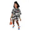 Retail Women Active Tracksuits Two Piece Set Camouflage Printed Short Sleeve T-shirt And Biker Shorts Matching Outfits