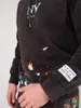 파리 협력 자수 후드 스플래시 잉크 페인트 빈티지 세탁 후드 패션 남자 여자 테리 면화 풀오버 스웨트 셔츠