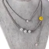 Chains Multi Mix Silver Color Cute Yellow Smile Hiphop Punk Style Cube Pattern Imitation Pearl Two-layer Unisex NecklaceChainsChains