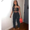 Designer Womens Two Piece Set Bandage V Cut Strapless Tube Top and Loose Pocket Cargo Pants 2023 Casual Tracksuits 9364