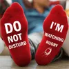 Herrensocken Neue lustige Männer Happy Letter Mid Tube Socken „DO NOT DIRBI AM WATCHING RUGBY“ Party Club Sport Sokken Dropship Z0227