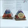 Crystal Seven Chakra Organe Jewelry Pyramid Set Piece Colorf Stone Harts Chips Layer Flower of Life Healing Drop Delivery DHBTG