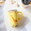 560ml grande tasse à café en céramique animaux tasse de voyage avec couvercle éléphant fait à la main tasse de thé au lait cadeau de noël