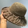 Stingy Brim Chapeaux Large Dentelle Brodée Chapeau De Paille Salé Femmes Mode De Vacances D'été Enroulé Évider Pêcheur