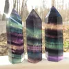 Decorative Figurines Objects & Beautiful 1PC Natural Colored Fluorite Healing Stone Wand Obelisk Energy Pyramid Love Quartz Crystals