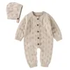 Jumpsuits herfst geboren rompers babymeisje jongenskleding lange mouw gebreide jumpsuits hoed outfits solide peuter baby gebreide kleding 230228