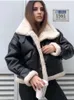 Women's Jackets Winter Women Streetwear Faux Lamb Leather Fur Lapel Crop Jacket Autumn Female Moto Biker Thick Warm Sheepskin Outwear Coat 230228