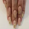 Falso unhas 24pcs Coffi Ballet Fake with Gilt Shimmering Powder Design