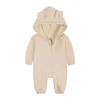 Rompers födda Baby Boys Girls Jumpsuit Plush Thicking Warm Cotton Long Sleeve Hooded Autumn Winter Baby Clothes Baby Girls Jumpsuit 230228