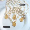 Catene Collana di perle naturali barocche per le donne Ciondolo con ritratto di monete d'epoca Gioielli in acciaio inossidabile Regalo per feste di nozze