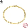 Braccialetti di fascino Rinntin 18K oro su 925 Sterling Silver 3mm Bracciale a catena cubana italiana per donne uomini alla moda Bracciale d'argento Gioielli SB123 230228