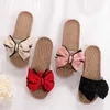 Slippers mntRerm 2022 Novos tênis casuais para chinelos em casa Summer Bowknot Floor Woman Woman Sapatos Indoor Sapatos de linho fofo Terlik Z0215