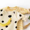 Jumpsuits Autumn Baby Romper Baby Dot Banana Print Thicken Long Sleeve Toddler Jumpsuit Kids Boys And Girls Clothes 230228