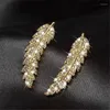 Stud Earrings Feather Gold Color Zircon Cubic Inlaid Silver For Women Girl Korean Fashion Trendy Jewelry