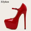 Dress Shoes Eilyken New Design Platform Women Pump Shoes Black Red Elegant Shallow Buckle Strap Super High Heels Wedding Ladies SandalsL230227