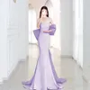 Violet Sirène Robes De Soirée Violet Tulle Long Spaghetti Strap Plis Arc Tailing Formelle Arabe Femmes Robe De Soirée De Bal Haut De Gamme