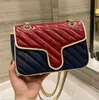 Designer Vrouwen Marmont Crossbody Schoudertas Luxe Ontwerpers Tassen Italië Vintage Emaille Gesp Patchwork Handtassen Koeienhuid Echt Leer Draad Cluth