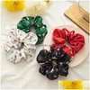 Elastici per capelli Anello Scrunchie natalizio Raso Stampato Corda natalizia Elastico Fascia per capelli Porta coda di cavallo Accessori Copricapo Goccia Deli Dhory