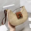 Summer Straw Shoulder Bag For Woman Gold Buckle Lady Fashion Handbag Raffia Designer Shoulder Bags Leather Strap Small Purse Beach Handbags