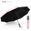 Guarda-chuva Automático Três Dobráveis Guarda-chuva de Sol Chuva Feminino Masculino Auto Luxo Viagem à Prova de Vento Para Homens Preto