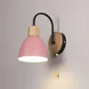 Lâmpada de parede nórdico moderno macaroon para sala de estar quarto cabeceira arandela interruptor de fio de ferro madeira led decoração de casa