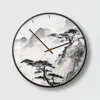 Wall Clocks Chinese Style Mute Clock Retro Ink Painting Pine Living Room