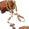 Pendentif Colliers Mode Accessoires Religieux Tissé À La Main Croix Prier En Bois Chapelet Collier Drop Delivery Bijoux Pendentifs Dhmfy