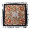 Foulards 160 160 cm Femmes Russe Pashmina Mouchoir Châle Grand Carré Rétro Fleur Couverture Coton Écharpe Gland Hiver Tête Wraps Ladie