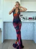 Jurken Elegant Tie Dyed Flower Chiffon 2023 Avond Galajurk Zomer Sexy Dames Backless Lace Body Beach Party Vestidos 8422 P230531