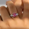 Band Rings Luxury Female Big Square Ring Charm Silver Color Love Engagement Crystal Pink Zircon Wedding For Women