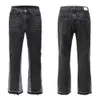 High Street Wind Wash, Deconstructed Spliced Flare Jeans Dark Black Men's and Women's Pendant Wide Leg Pants{category}