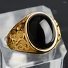Cluster Rings Hip Hop Men's Fashion Simulated Opal Stone Ring rostfritt stål Guldfärg smycken gåva retro droppe