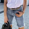 Jeans feminino feminino com shorts jeans de cor azul rasgados com bolsos lisos calças elegantes para roupas íntimas masculinas