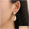 Stud Shell Ronde Parel Charm Oorbellen Etnische Stijl Strand Legering Oorbel Voor Vrouwen Vakantie Feest Oordruppel Ornamenten Accessoires Goud Dhqbm