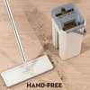 Mops Squeeze Floor Mop Bucket Household Spin Bucket Magic Flat Mops Home Kitchen Dry Wet Usage Cleaning Tool with 5Pc Replacement Rag Z0601