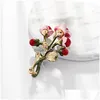 Pins Brooches Trendy Pine Shape Red Flower Brooch For Women Green Leaf Cherry Suit Lapel Pin Clothing Scarf Drop Delivery Jewelry Dhapr