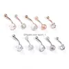 Navel Bell Button Ringen Sexy 316L Chirurgisch Staal Bar Buik Vrouwen Crystal Ball Meisjes Piercing Barbell Oorbel Steen Lichaam sieraden Se Dhp3O