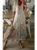 Basic Casual Dresses Bohemian Long Dress Women Summer Vintage Floral Print V Neck Half Sleeve Dresses Female Casual Drawstring Loose Beach Dress 230531