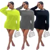 Casual Kleider Herbst Lucky Label Print Solide Mini Frauen Kleid Rollkragen Langarm Sweatshirts Dünne Pullover Robe Lounge