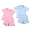 Pyjama Coton Rayé Seersucker Ensembles D'été Boutique Maison Vêtements De Nuit Pour Enfants Garçon Et Fille12m12ans Bouton Up Pjs 230601